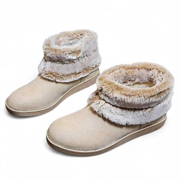 New in Box Bebe Nayelli Fur Ankle Booties in Sand Sz 7 - Picture 1 of 14